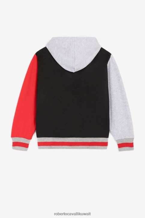 Roberto Cavalli أولاد أسود هودي بطبعة جاكوار ومطرز بشعار الماركة ملابس 4H40H1750