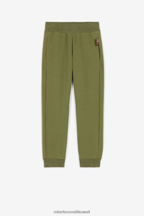 Roberto Cavalli أولاد الأخضر العسكري بنطال رياضي بطبعة شعار الماركة ملابس 4H40H1752