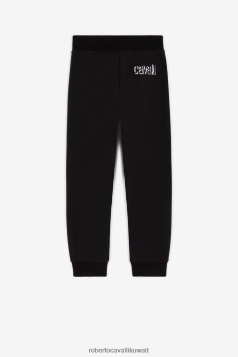 Roberto Cavalli أولاد الأزرق الداكن آر سي بنطال قطني مطرز بشعار الماركة ملابس 4H40H1755