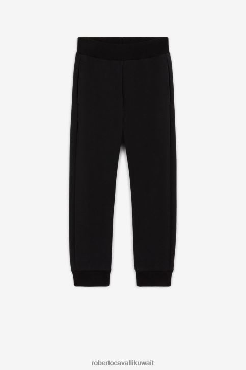Roberto Cavalli أولاد أسود بنطال رياضي مطرز بالشعار ملابس 4H40H1756