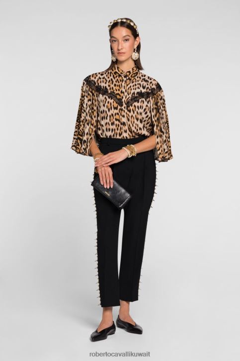 Roberto Cavalli نحيف أنيق قميص بطبعة تمساح وأكمام طويلة ملابس 4H40H175