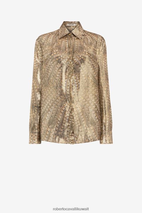 Roberto Cavalli نحيف أنيق قميص ميتاليك بطبعة الصقور ملابس 4H40H177