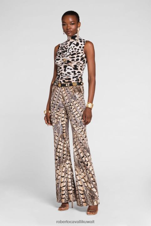 Roberto Cavalli نحيف أنيق قميص ميتاليك بطبعة الصقور ملابس 4H40H177