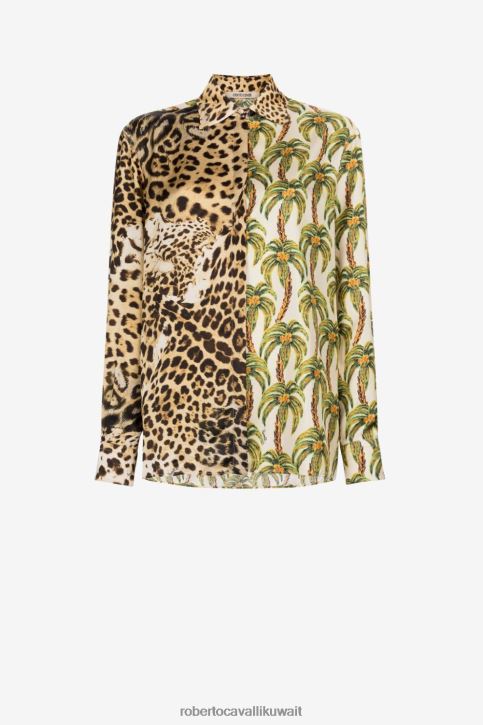 Roberto Cavalli نحيف أنيق قميص بطبعات مختلطة وأكمام طويلة ملابس 4H40H179