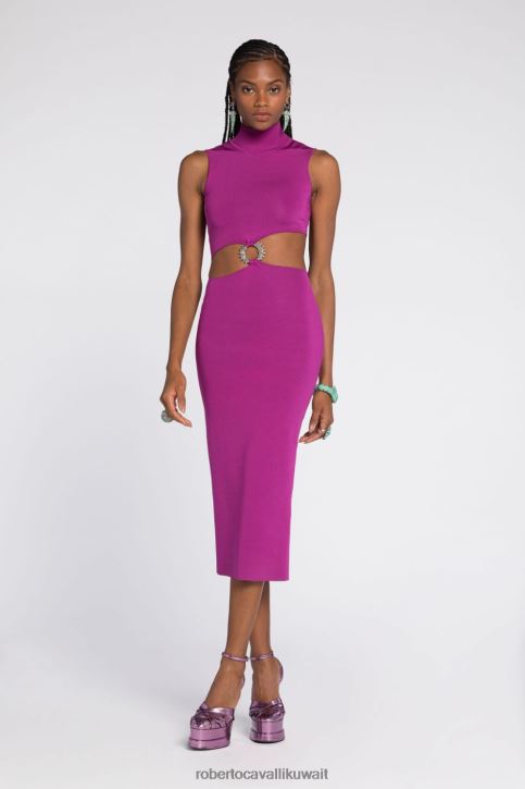 Roberto Cavalli نحيف متعدد الألوان فستان ميدي جاكار بطبعة حيوان ملابس 4H40H17