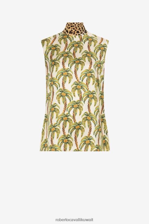 Roberto Cavalli نحيف حار بلوزة بدون أكمام بطبعات مختلطة ملابس 4H40H180