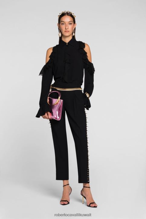 Roberto Cavalli نحيف حار قميص مطرز بفتحة ملابس 4H40H181