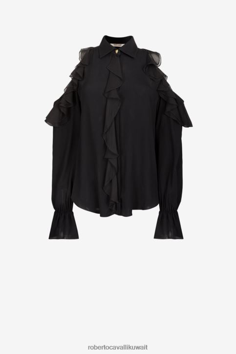 Roberto Cavalli نحيف رشيقة بلوزة مكشكشة بأكتاف باردة ملابس 4H40H182