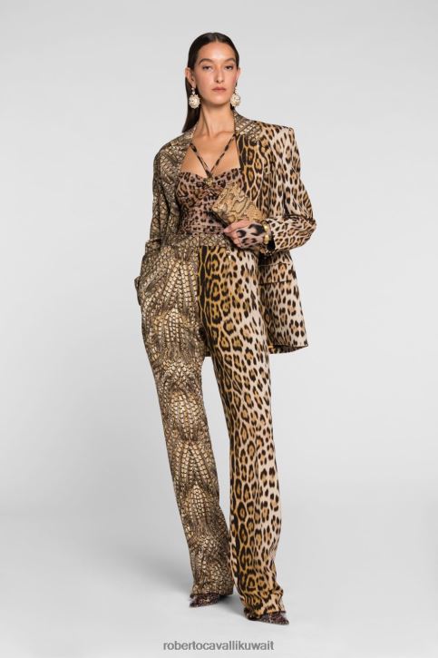 Roberto Cavalli نحيف رشيقة بلوزة بفتحات وطبعة جلد الفهد ملابس 4H40H183