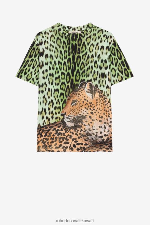 Roberto Cavalli نحيف أنيق تي شيرت بطبعة الفهد ملابس 4H40H187