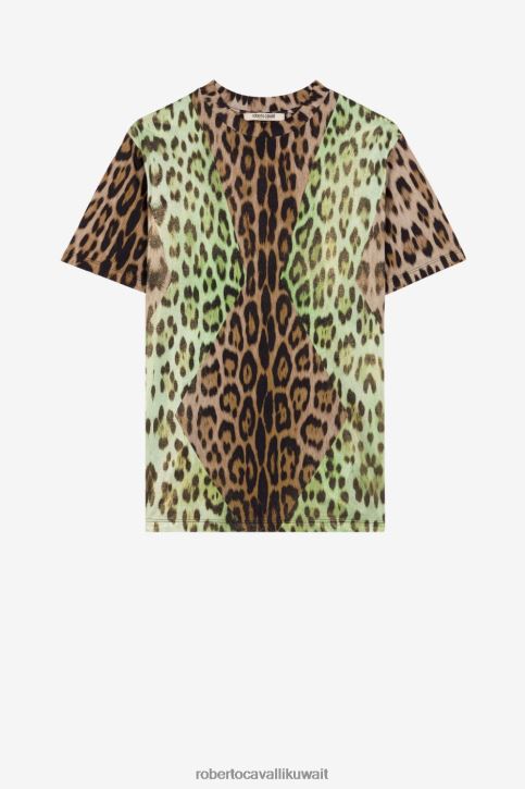 Roberto Cavalli نحيف موضة تي شيرت بطبعة جلد الفهد ملابس 4H40H188
