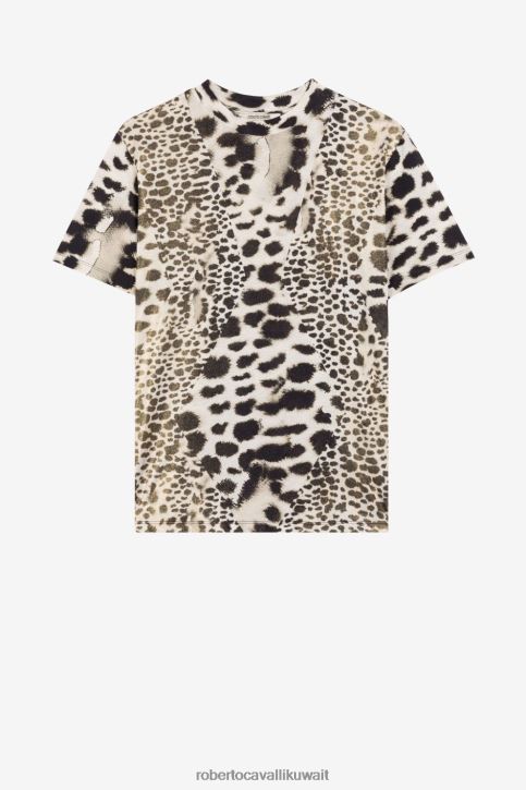 Roberto Cavalli نحيف موضة تيشيرت من القطن بطبعة مورينا ملابس 4H40H189