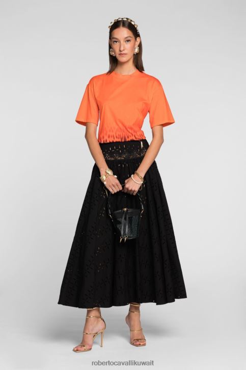 Roberto Cavalli نحيف أنيق تي شيرت مصبوغ بألواح وطبعة جلد الفهد ملابس 4H40H190