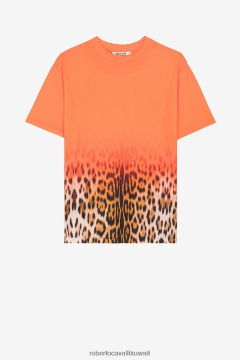 Roberto Cavalli نحيف رشيقة تيشيرت قطن بطبعة جاكوار ملابس 4H40H191