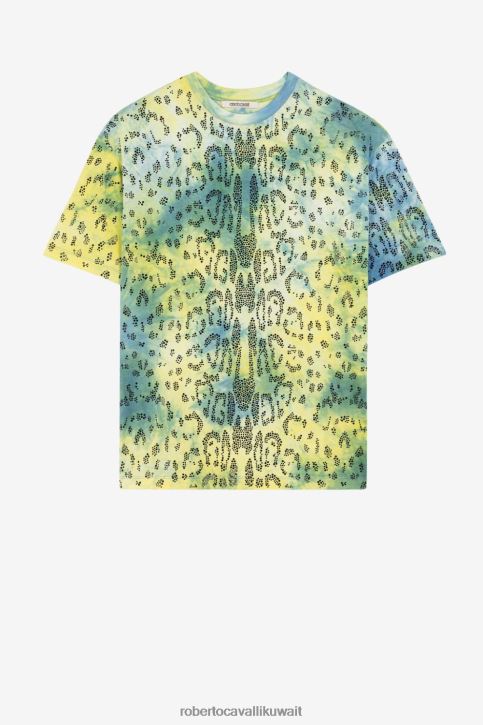 Roberto Cavalli نحيف موضة تي شيرت مطبوع بأحجار الراين ملابس 4H40H192