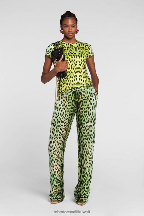 Roberto Cavalli نحيف موضة تي شيرت مطبوع بأحجار الراين ملابس 4H40H192