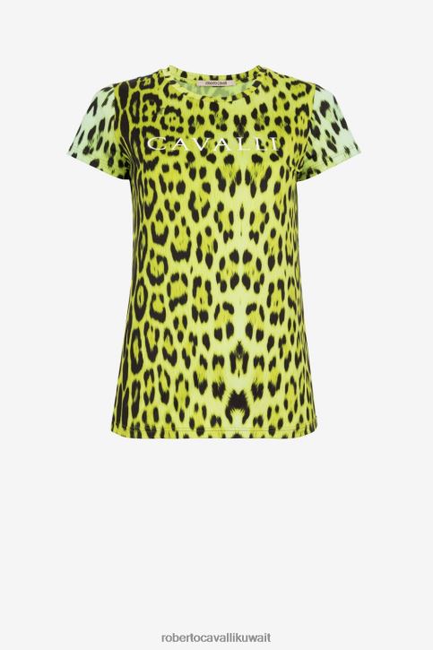 Roberto Cavalli نحيف أنيق تي شيرت ذو لونين بطبعة جلد الفهد ملابس 4H40H193