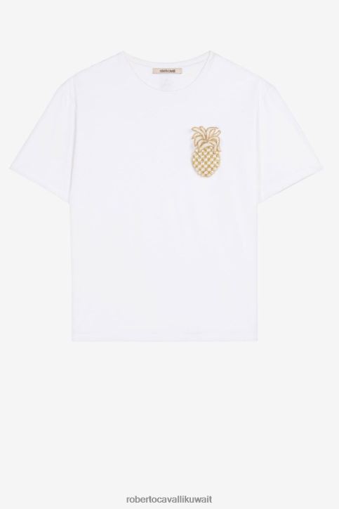 Roberto Cavalli نحيف أنيق تيشيرت بأكمام قصيرة وتفاصيل تزيينية ملابس 4H40H196