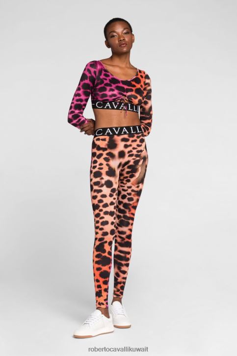 Roberto Cavalli نحيف موضة تي شيرت قطن بطبعة جلد الفهد ملابس 4H40H199