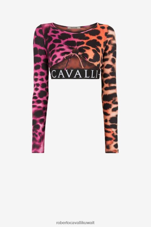 Roberto Cavalli نحيف موضة توب قصير بفتحات وطبعة حيوان ملابس 4H40H200