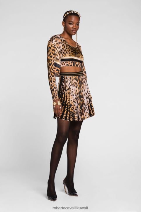 Roberto Cavalli نحيف موضة توب قصير بفتحات وطبعة حيوان ملابس 4H40H200