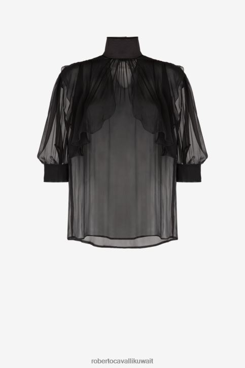 Roberto Cavalli نحيف حار بلوزة شبه شفافة بياقة عالية ملابس 4H40H203