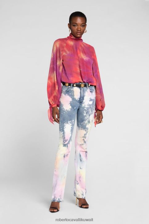 Roberto Cavalli نحيف حار بلوزة شبه شفافة بياقة عالية ملابس 4H40H203