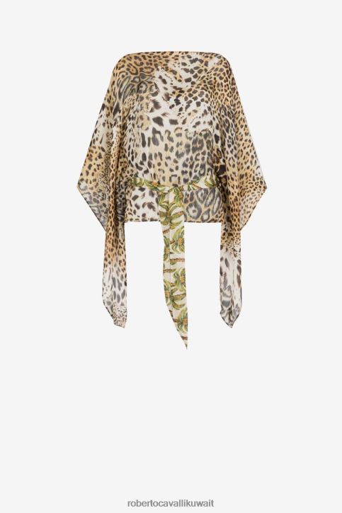 Roberto Cavalli نحيف أنيق سترة علوية بأكمام ثنية وطبعات مختلطة ملابس 4H40H206