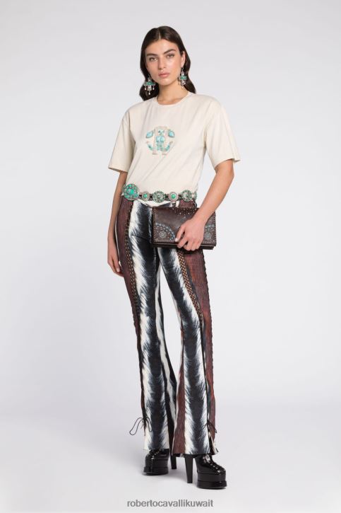 Roberto Cavalli نحيف موضة تيشيرت بأكمام قصيرة وطبعة جلد الفهد ملابس 4H40H215