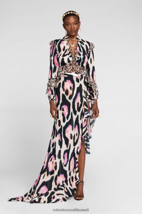 Roberto Cavalli نحيف لهب برتقالي تي شيرت مطرز بالشعار ملابس 4H40H218