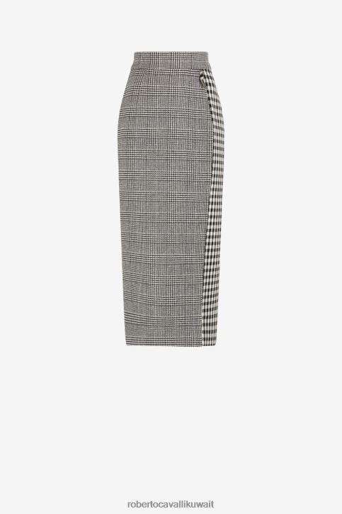Roberto Cavalli نحيف أسود/أبيض تنورة قلم رصاص بنقش مربعات وجنجهام ملابس 4H40H222