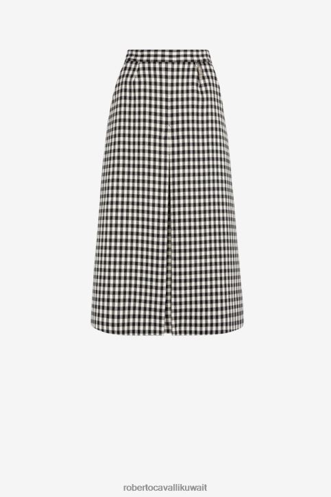 Roberto Cavalli نحيف أسود/أبيض تنورة القماش القطني ملابس 4H40H223