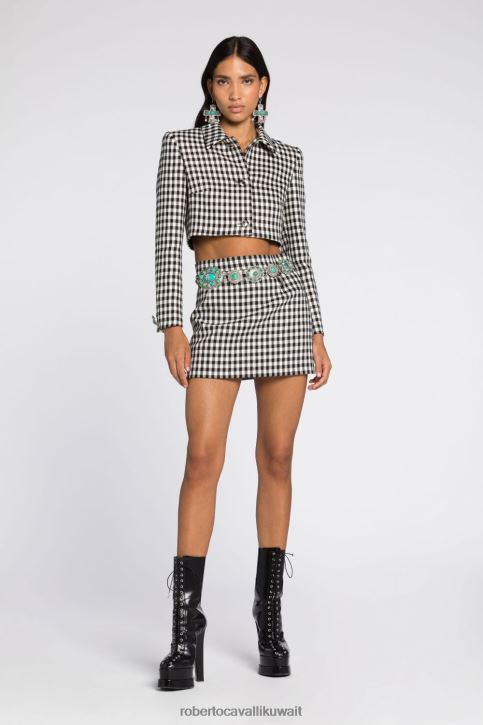 Roberto Cavalli نحيف أسود/أبيض تنورة القماش القطني ملابس 4H40H223