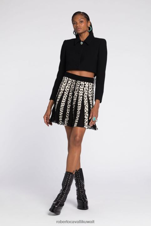 Roberto Cavalli نحيف أسود/أبيض تنورة صغيرة من القماش القطني ملابس 4H40H224