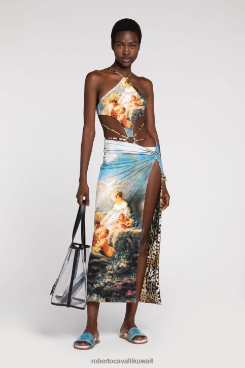 Roberto Cavalli نحيف متعدد الألوان تنورة قلم رصاص بطبعة طلاء ملابس 4H40H229