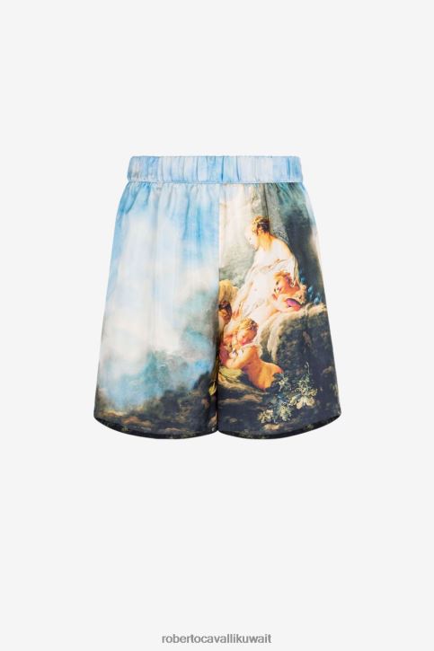 Roberto Cavalli نحيف متعدد الألوان شورت حرير بطبعات الرسم ملابس 4H40H231