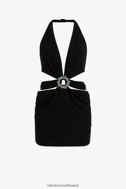 Roberto Cavalli نحيف أسود فستان قصير مزين بفتحات ملابس 4H40H24