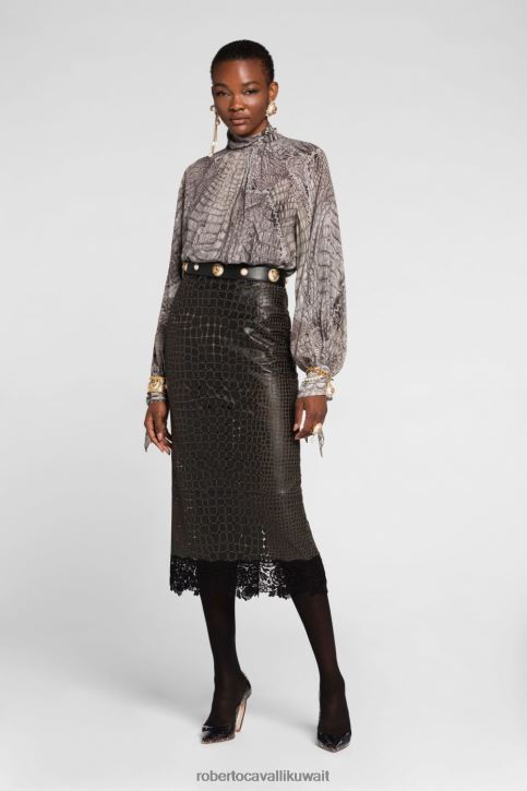Roberto Cavalli نحيف موضة تنورة غير متماثلة بطبعة جلد الفهد ملابس 4H40H245