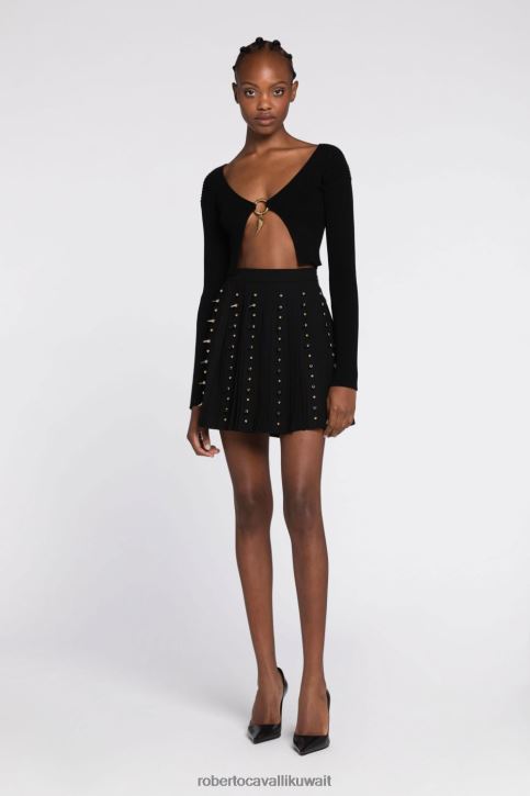 Roberto Cavalli نحيف أنيق تنورة جلدية بنمط حيواني وأطراف دانتيل ملابس 4H40H246