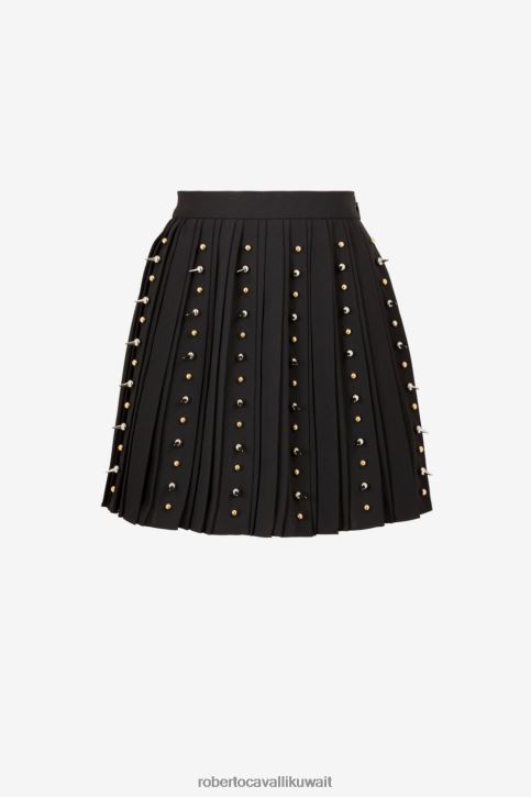 Roberto Cavalli نحيف أسود تنورة قصيرة بكسرات ومزينة بأزرار سبايك ملابس 4H40H247