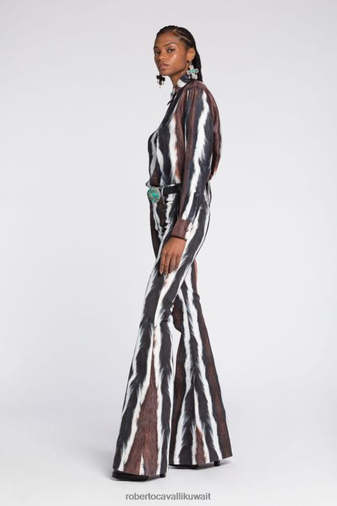 Roberto Cavalli نحيف حار شورت من الكتان بطبعات مخططة غريبة ملابس 4H40H249