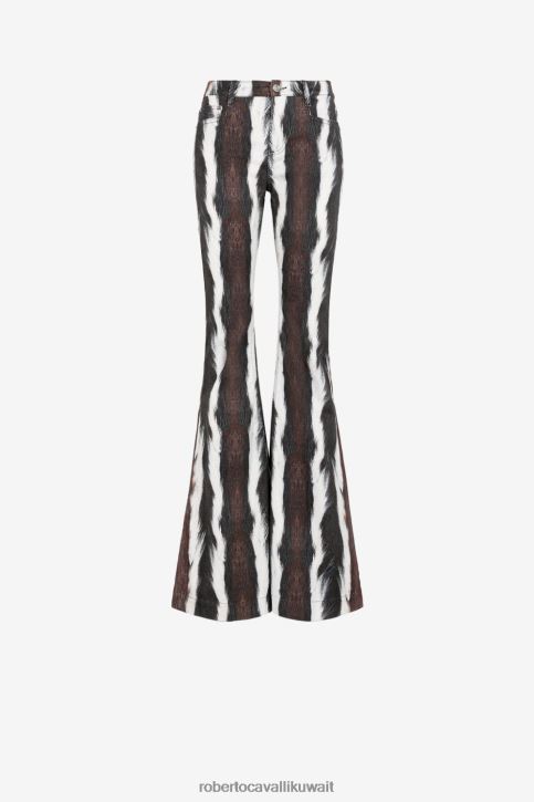 Roberto Cavalli نحيف متعدد الألوان جينز واسع بطبعة حيوان ملابس 4H40H250