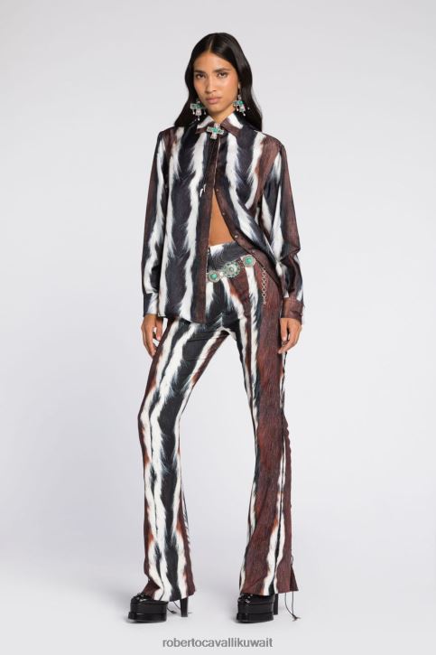 Roberto Cavalli نحيف متعدد الألوان جينز واسع بطبعة حيوان ملابس 4H40H250