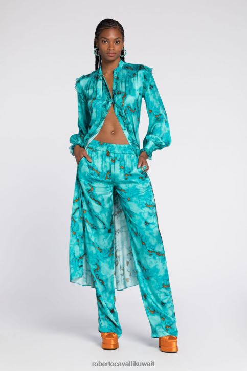 Roberto Cavalli نحيف متعدد الألوان بنطال برباط وطبعة حيوان ملابس 4H40H251