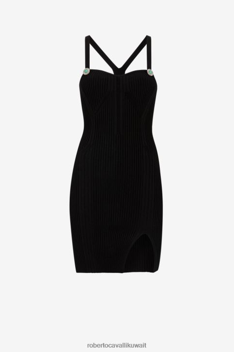 Roberto Cavalli نحيف أسود فستان قصير بحياكة مضلعة ملابس 4H40H26