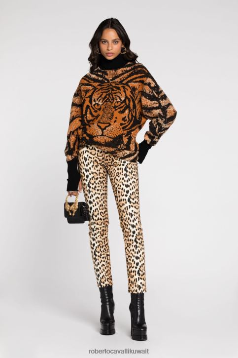 Roberto Cavalli نحيف العاج / الأسود طماق بطبعة الشعار ملابس 4H40H261