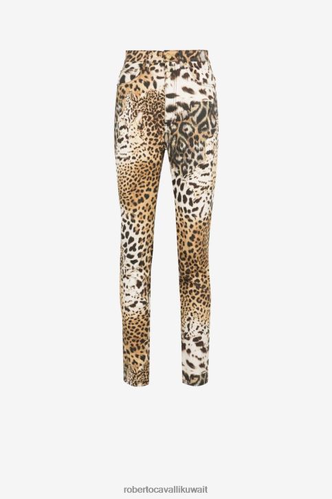 Roberto Cavalli نحيف أنيق بنطال بأرجل مدببة وطبعات جلد الفهد ملابس 4H40H263