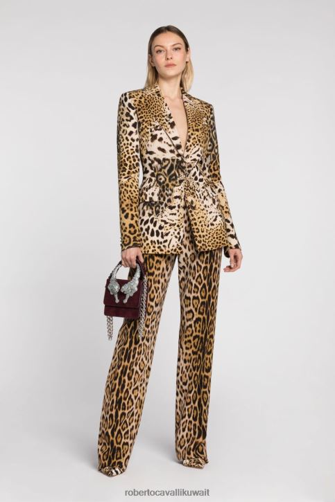 Roberto Cavalli نحيف أنيق بنطال بأرجل مدببة وطبعات جلد الفهد ملابس 4H40H263
