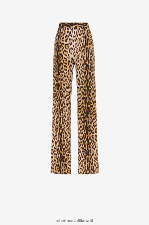 Roberto Cavalli نحيف طبيعي بنطال بقصة مستقيمة وكسرات وطبعة جاكوار ملابس 4H40H264
