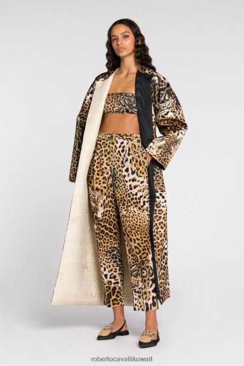 Roberto Cavalli نحيف طبيعي بنطال بقصة مستقيمة وكسرات وطبعة جاكوار ملابس 4H40H264